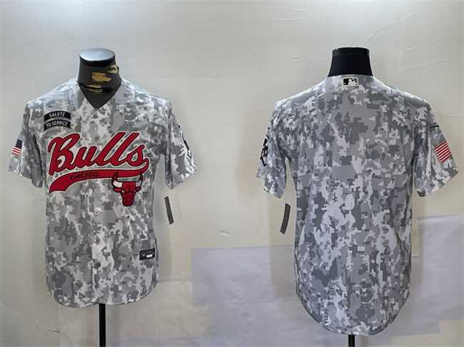 Mens Chicago Bulls Blank 2024 Arctic Camo Salute To Service Stitched Baseball Jersey